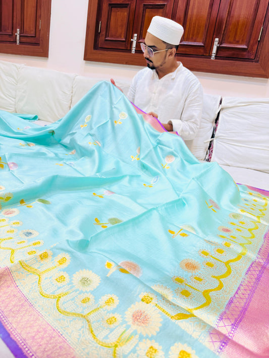 Pure Banarasi Dupion Silk Kadhwa Buta Handbrush Saree