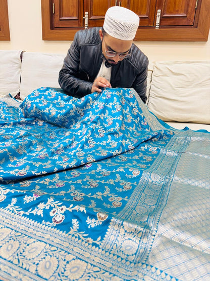 Pure Banarasi Katan Silk Mina Jaal Saree