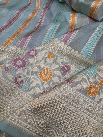 Pure Banarasi kora Tissue Silk Kadiyal Border Saree