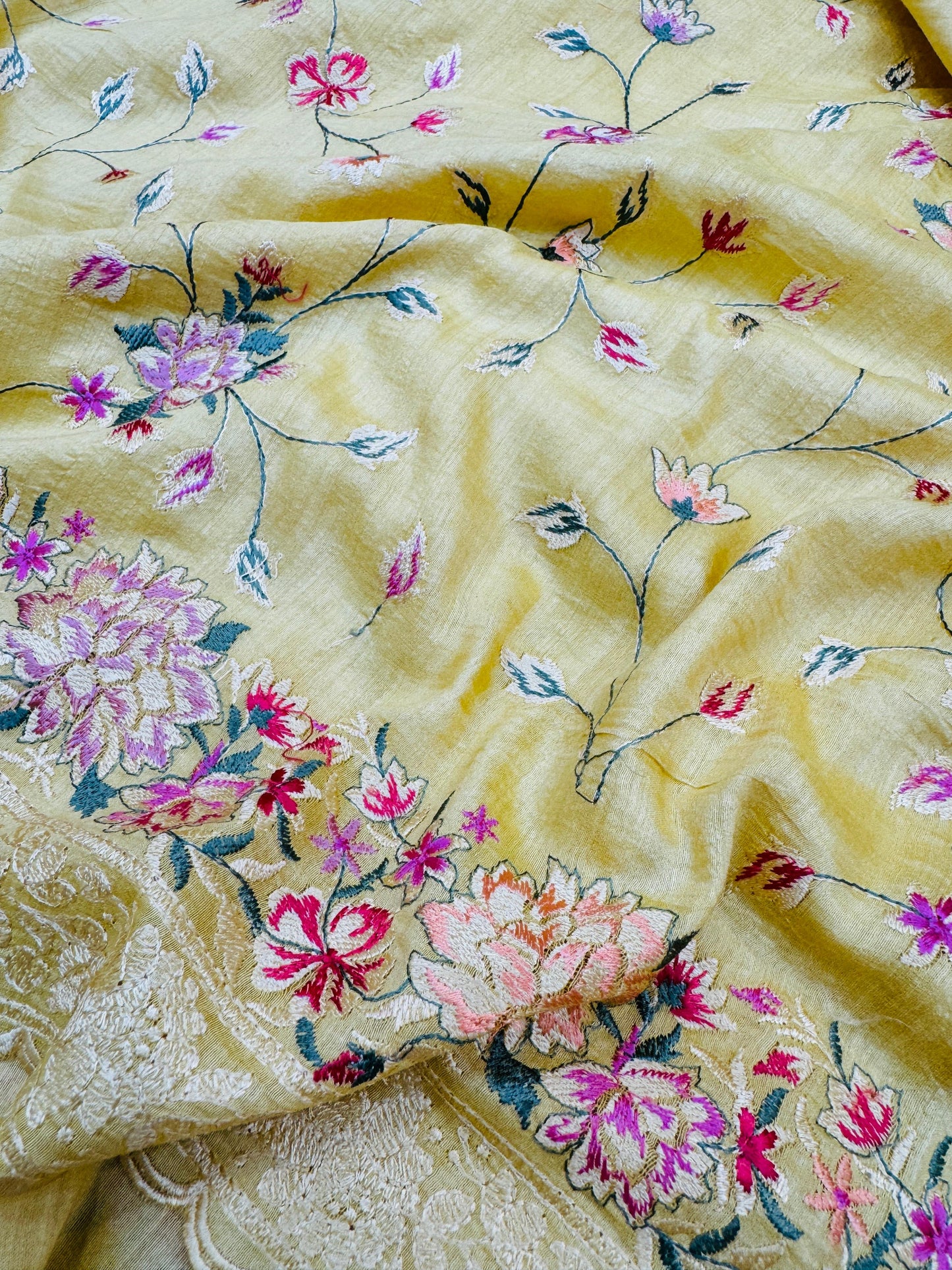 Pure Banarasi Tasar Silk Embroidery Saree