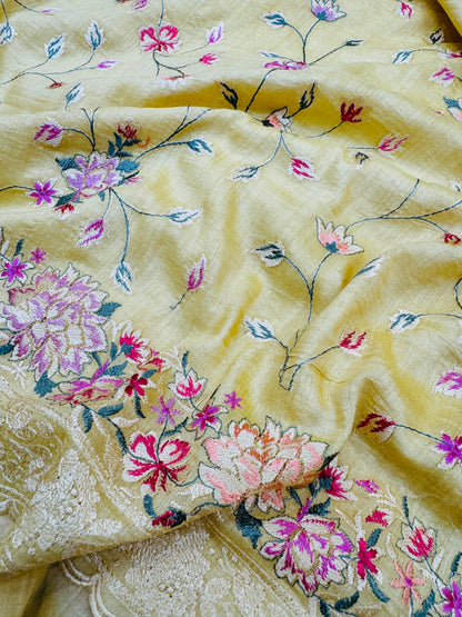 Pure Banarasi Tasar Silk Embroidery Saree