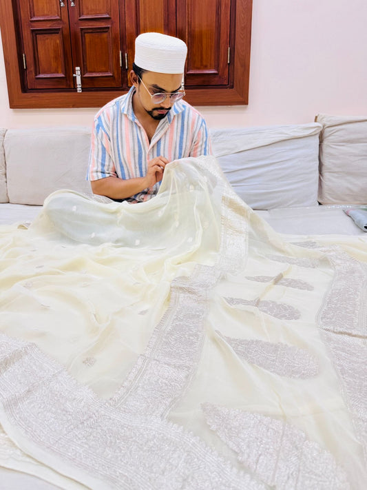 Pure Banarasi Khaddi Chiffon Saree