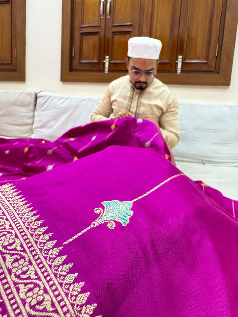 Pure Banarasi Katan Silk Strips Saree