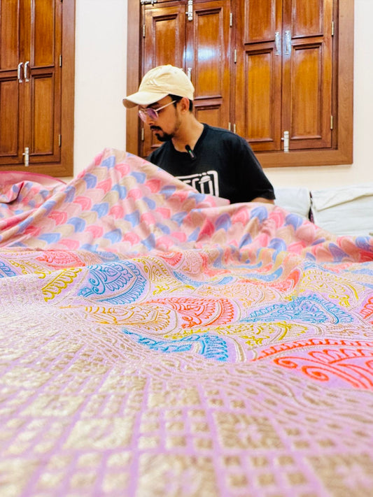 Pure Banarasi Katan Silk Tanchoi Jaal Saree