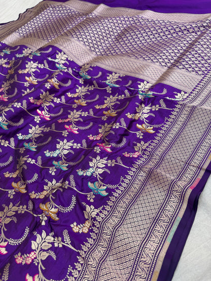 Pure Banarasi Katan Silk Mina Jaal Saree