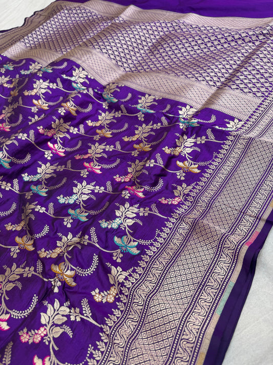 Pure Banarasi Katan Silk Mina Jaal Saree