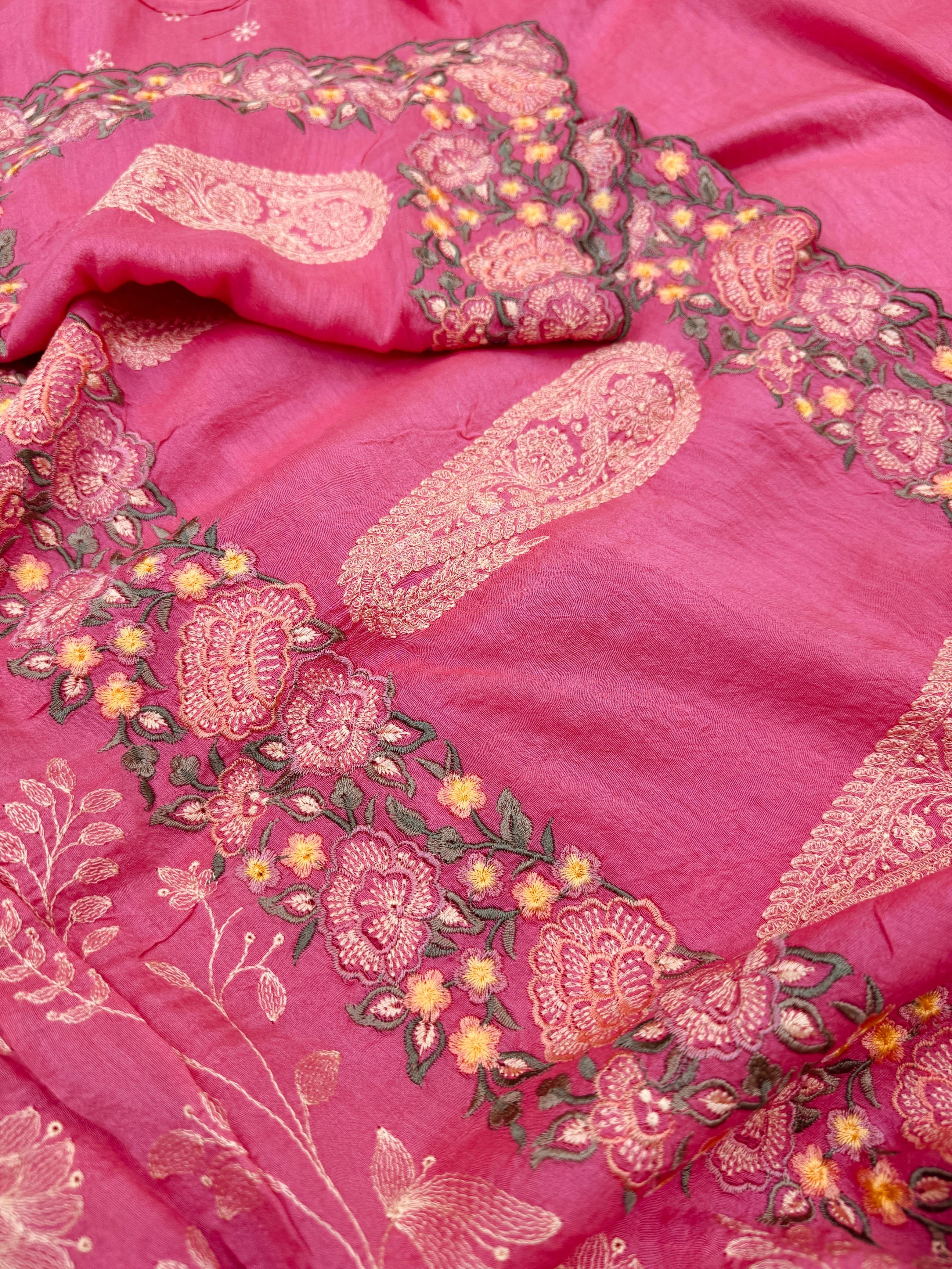 Pure Banarasi Tasar Silk Embroidery Saree