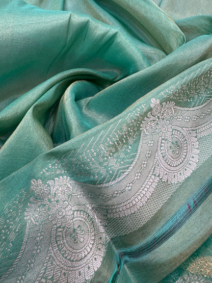 Pure Banarasi Katan Tissue Silk Kadiyal Border Saree