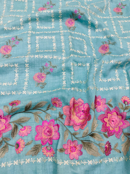 Pure Banarasi Tasar Silk Embroidery Saree