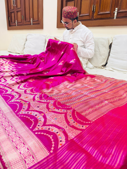 Pure Banarasi Katan Silk Mina Buti Skirt Border Saree