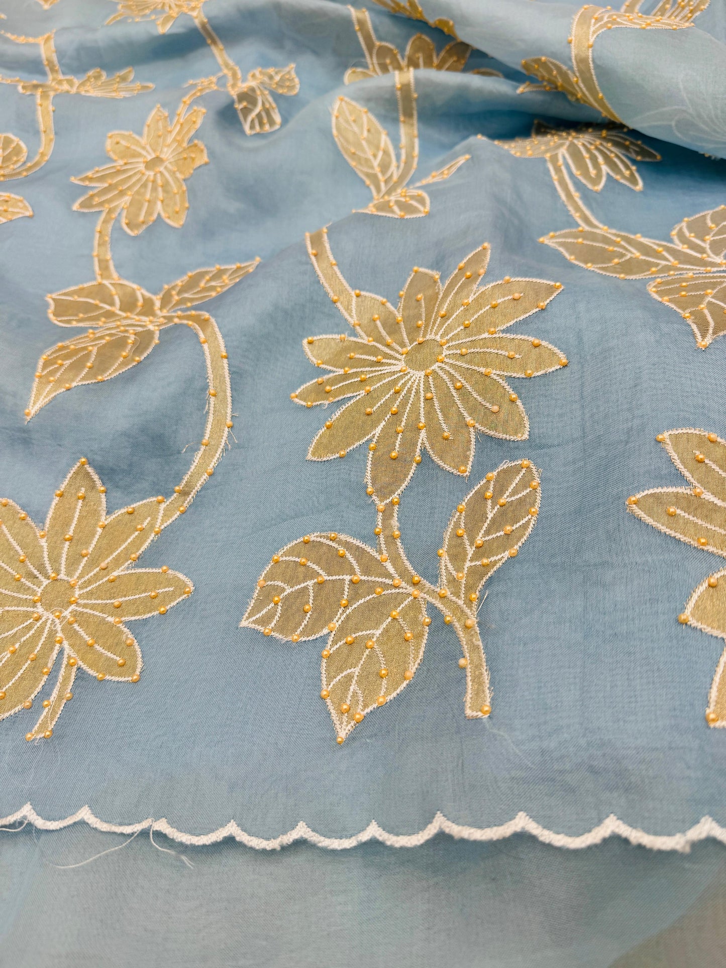 Pure Banarasi Kora Tissue Patch Work Embroidery Saree