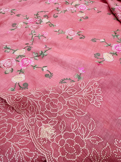Pure Banarasi Tasar Silk Embroidery Saree