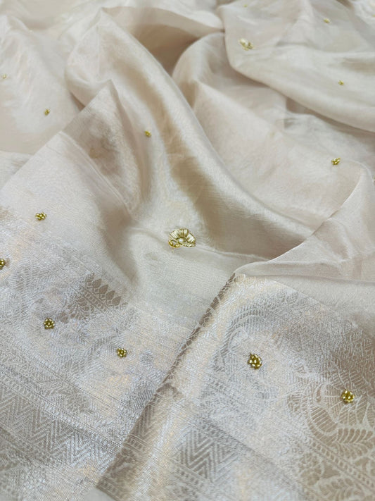 Pure Banarasi Molted Tissue Silk Hand Embroidery