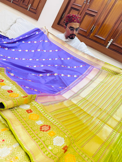 Pure Banarasi Katan Silk Mina Buti Skirt Border Saree