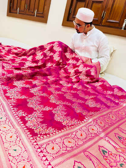 Pure Banarasi Katan Silk Mina Jaal Saree