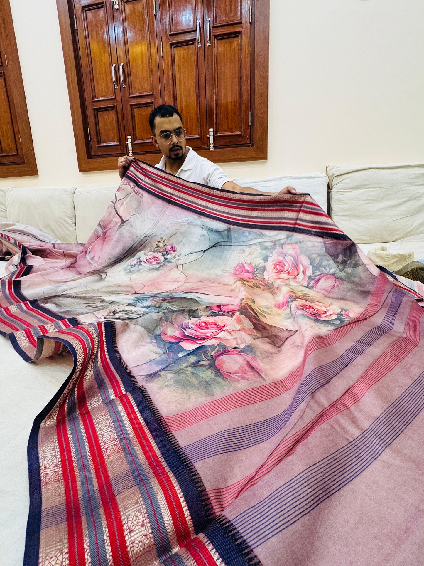 Pure Banarasi Chanderi Digital Print Saree