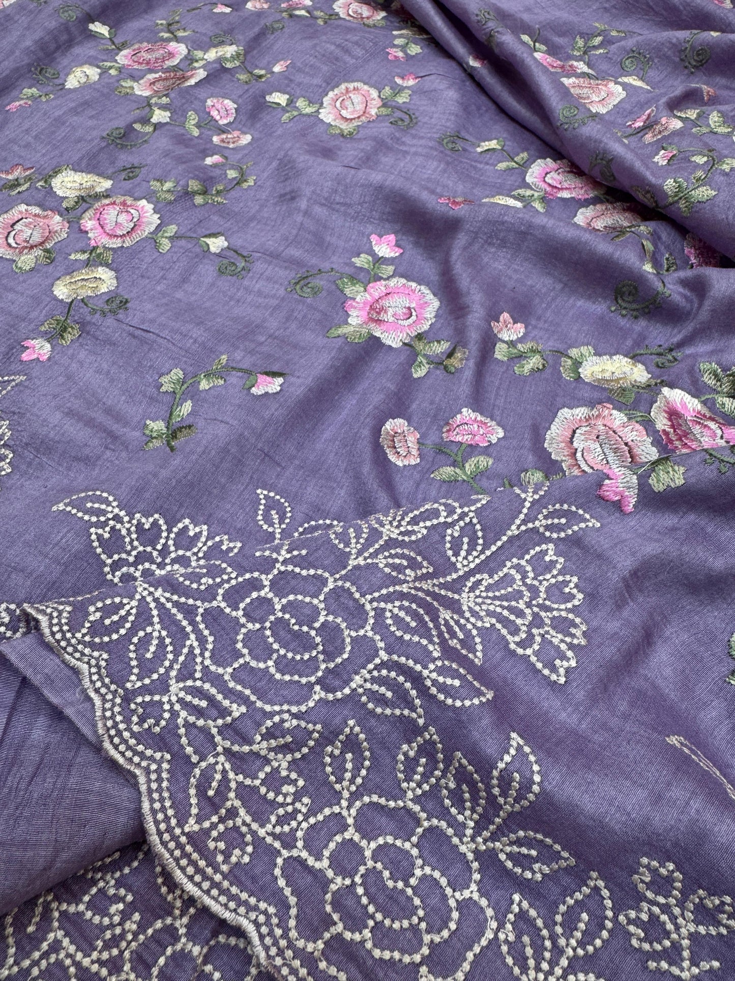 Pure Banarasi Tasar Silk Embroidery Saree