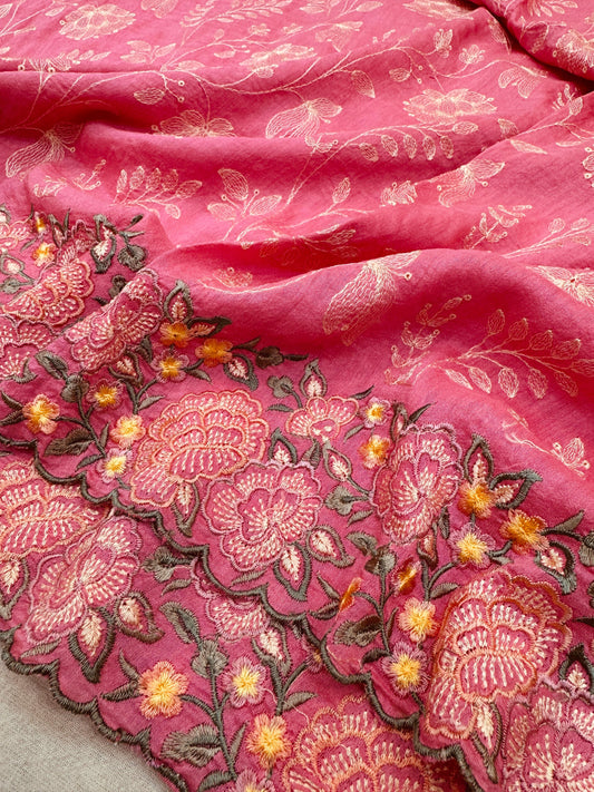 Pure Banarasi Tasar Silk Embroidery Saree
