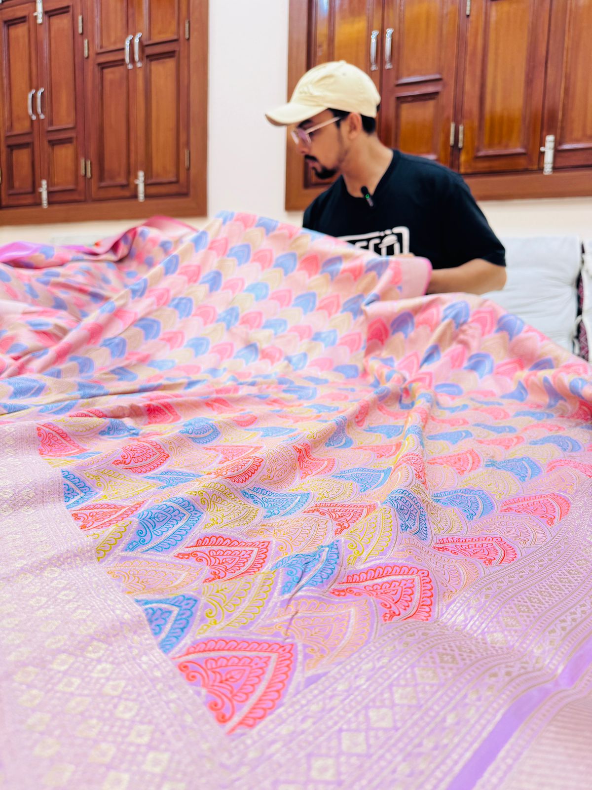 Pure Banarasi Katan Silk Tanchoi Jaal Saree