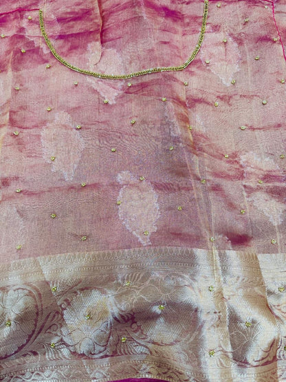 Pure Banarasi Tissue Cutdana Hand Embroidery Saree