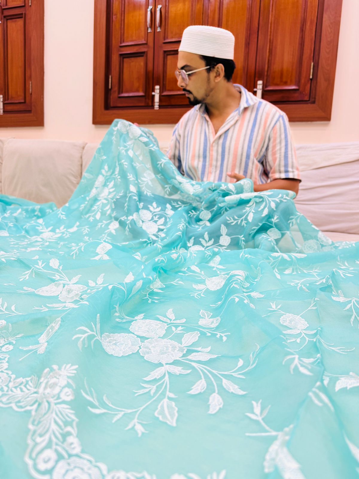 Pure Banarasi Kora Silk Embroidery Saree