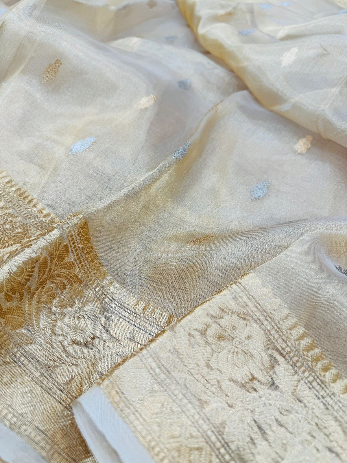 Natural Gold Tissue Silk Buti Saree