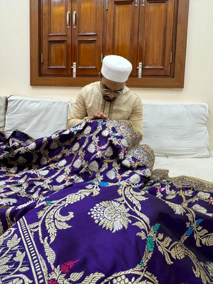 Pure Banarasi Katan Silk Jaal Sarees