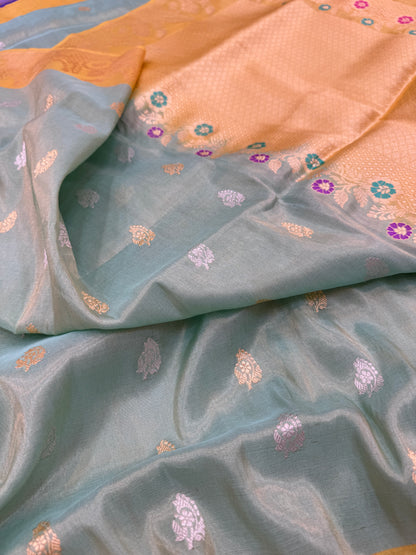 Pure Banarasi Katan Tissue Silk Kadiyal Border Saree