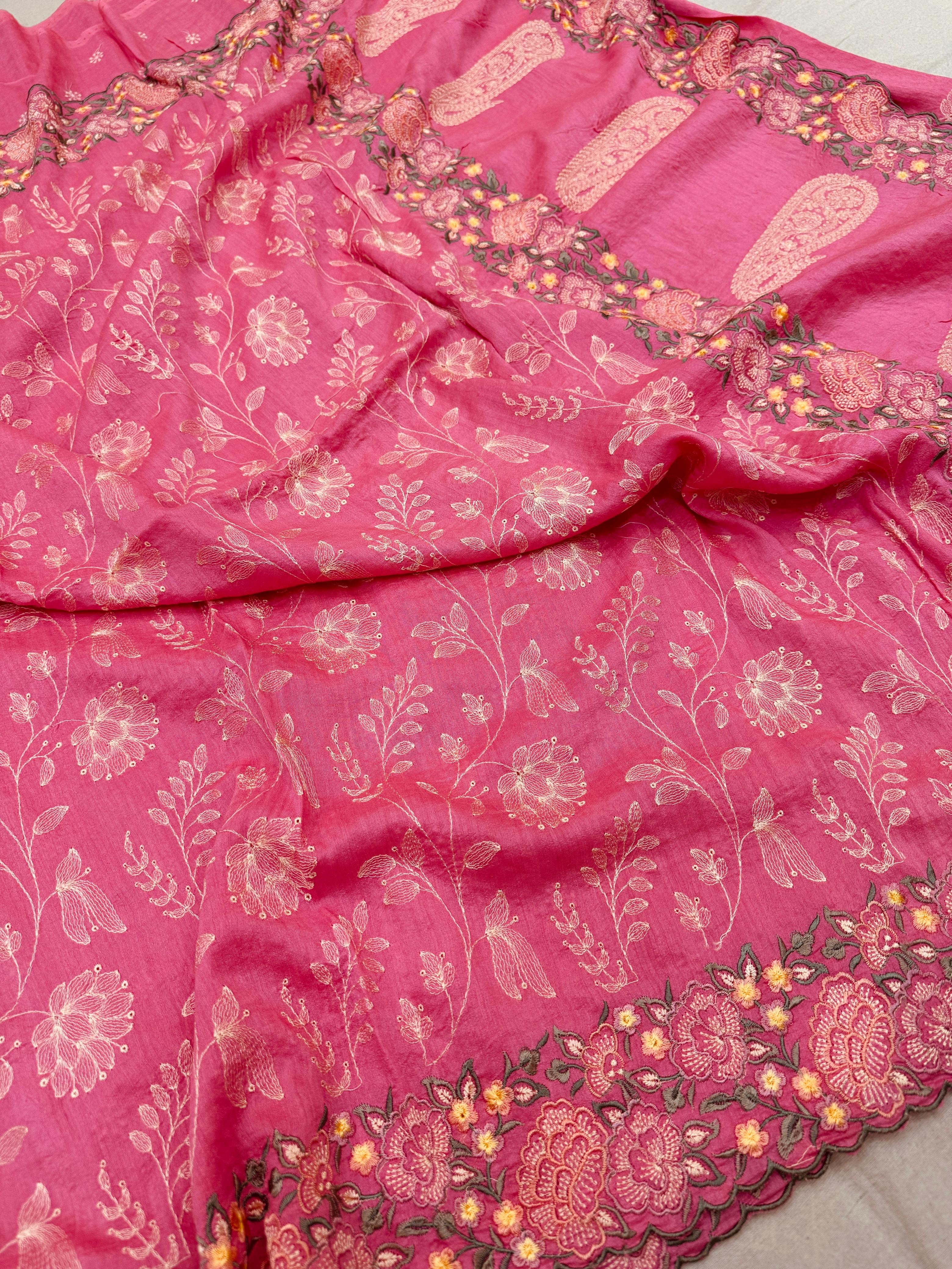Pure Banarasi Tasar Silk Embroidery Saree