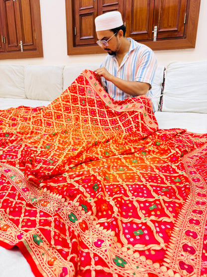 Pure Banarasi Chiffon Bandhani Saree