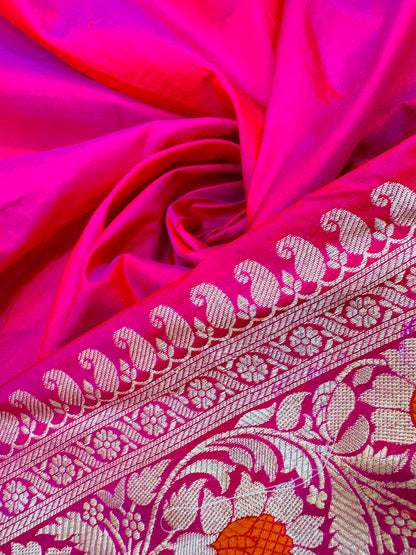 Pure Banarasi Katan Silk Mina Jaal Saree