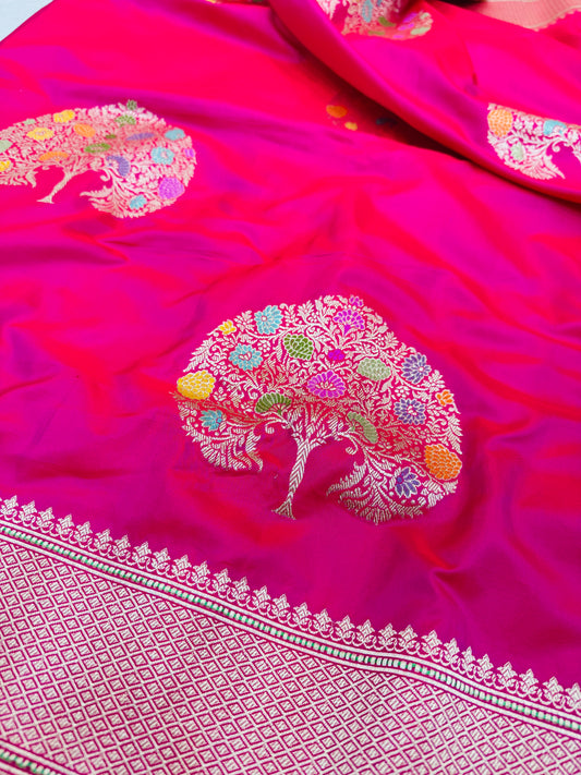 Pure Banarasi Katan Silk Kadhwa Mina Buta Saree