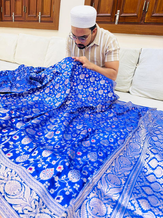 Pure Banarasi Katan Silk Mina Jaal Saree