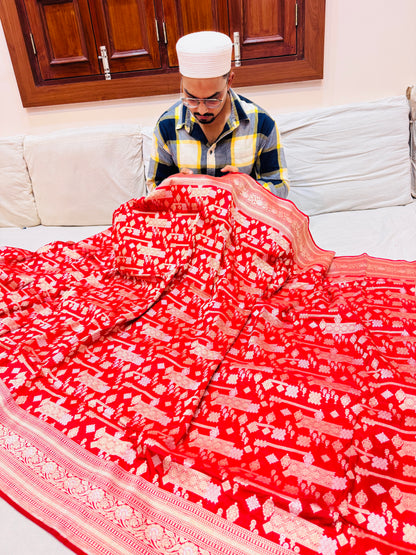 Pure Banarasi Katan Silk Sona Mina Jaal Saree