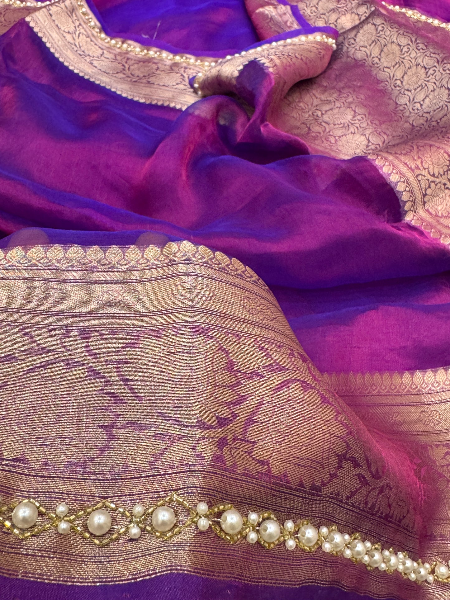 Pure Banarasi Tissue Silk Hand Embroidery Saree