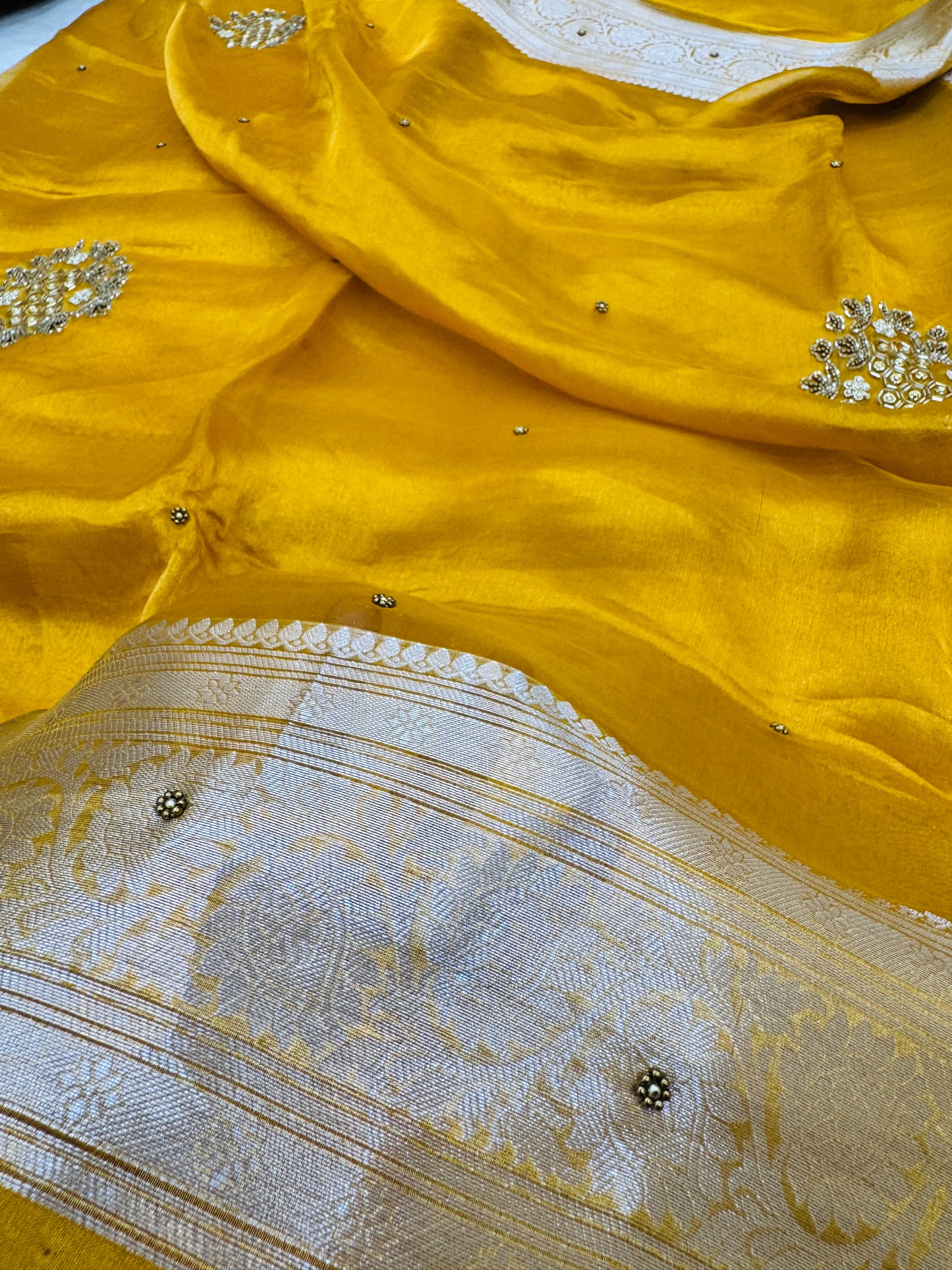 Pure Banarasi Tissue Silk Hand Embroidery Saree