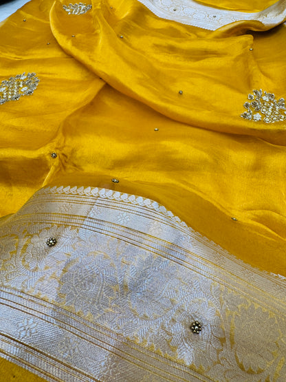 Pure Banarasi Tissue Silk Hand Embroidery Saree