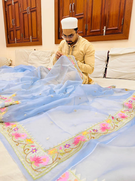 Pure Banarasi Kora Silk Embroidery Saree