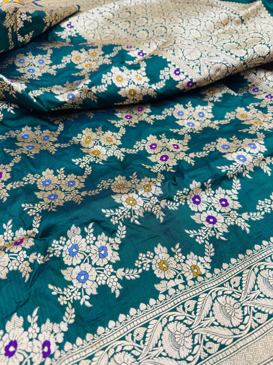 Pure Banarasi Katan Silk Mina Jaal Saree