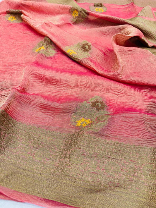 Pure Banarasi Crush Tissue Silk Sarees