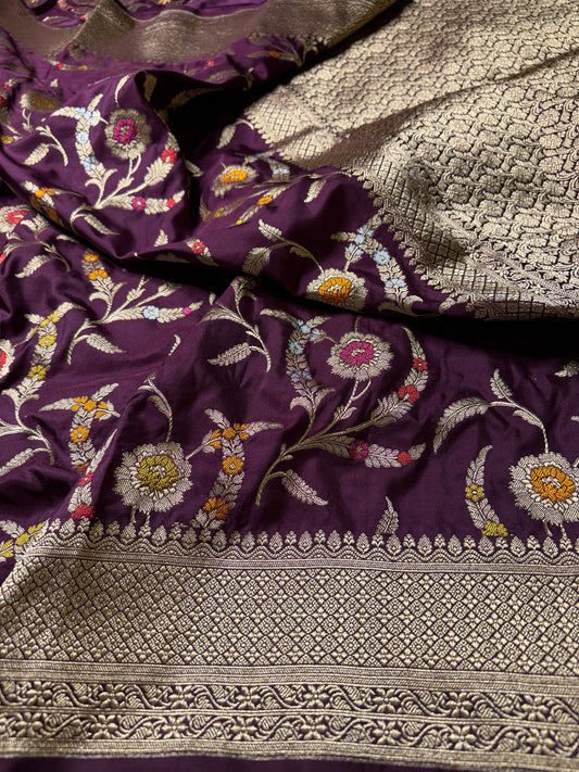 Pure Banarasi Katan Silk Mina Jaal Saree