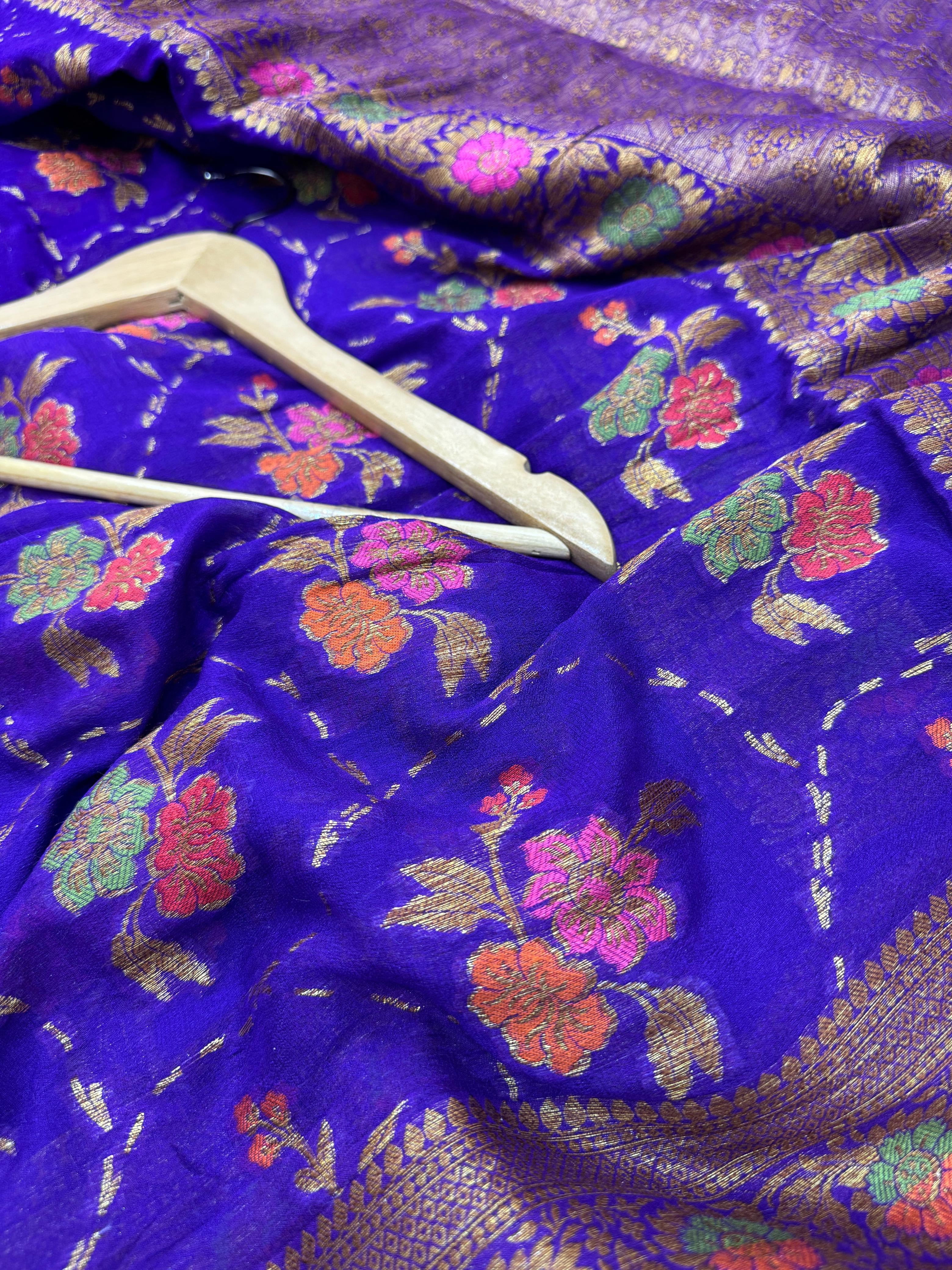 Pure Banarasi Chiffon Tilfi Floral Jaal Saree