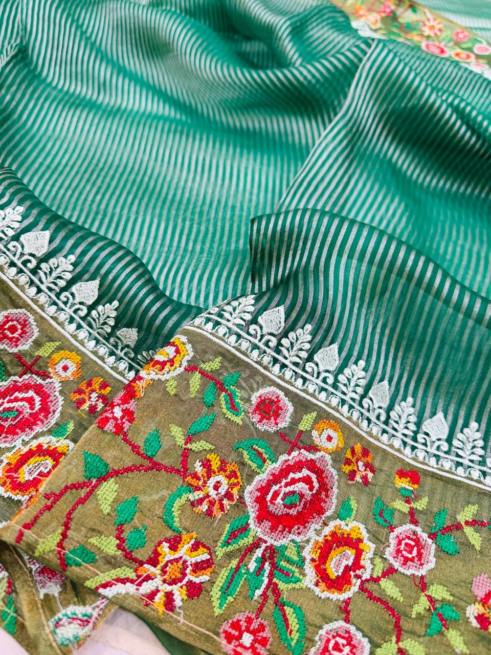 Tissue Stripe Embroidery Saree