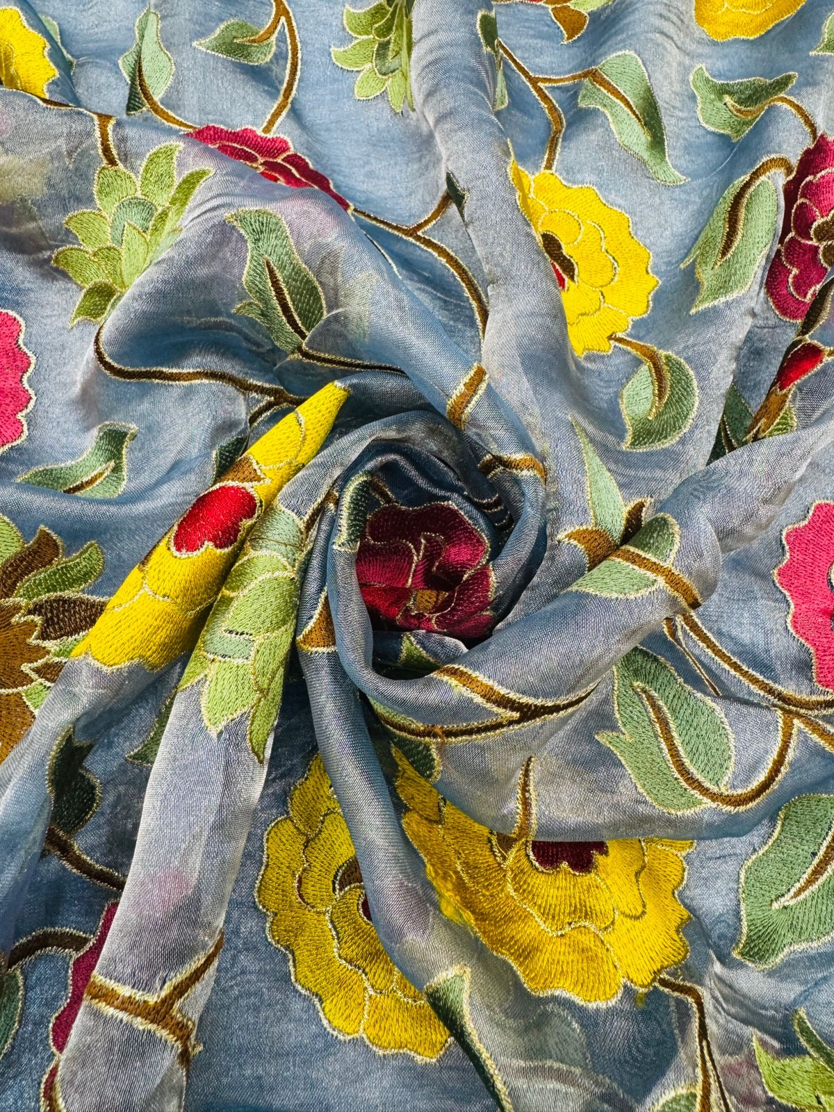 Blue Tissue Silk Embroidery Saree