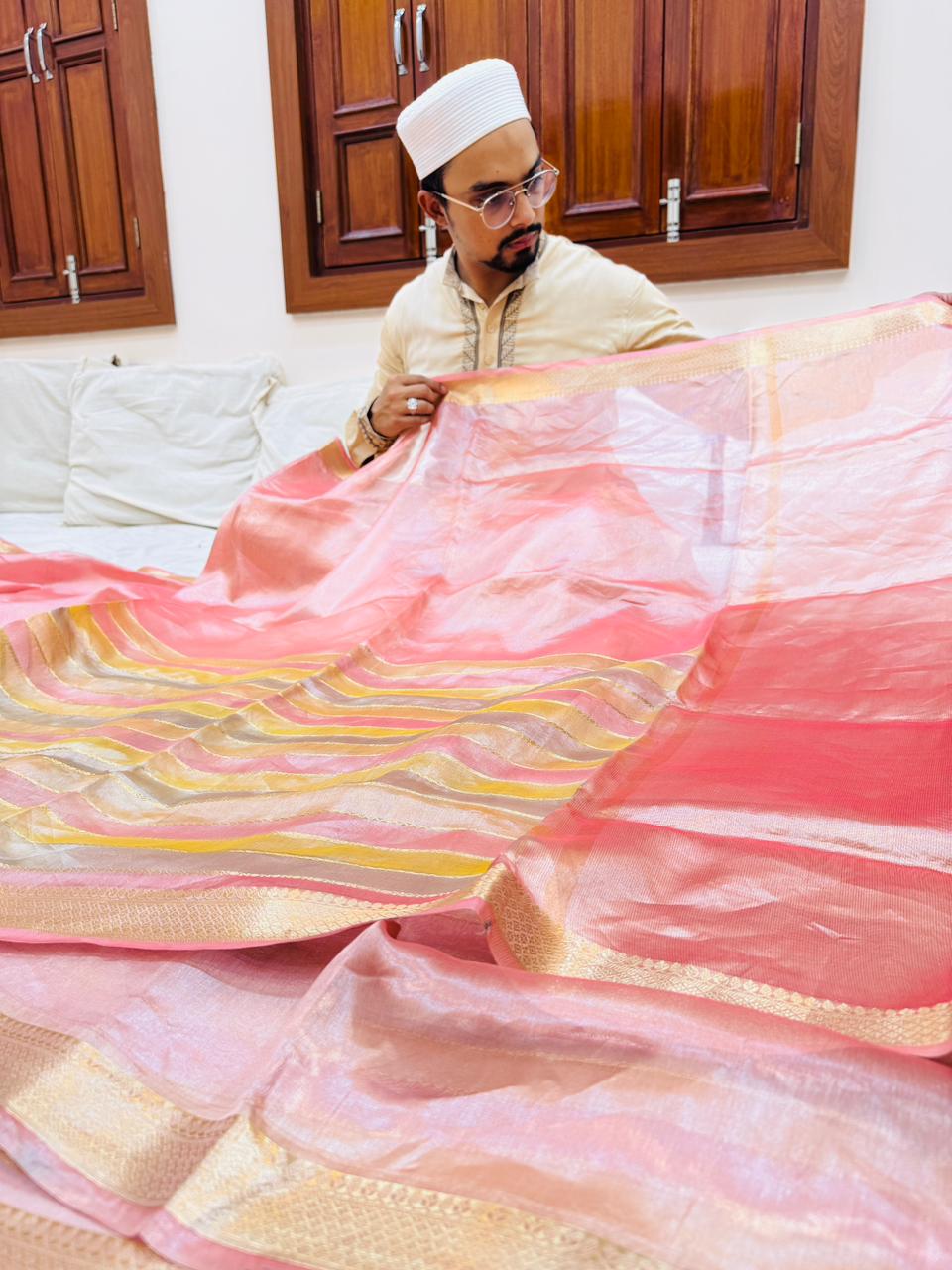 Pure Banarasi Tissue Silk Half and Half Saree