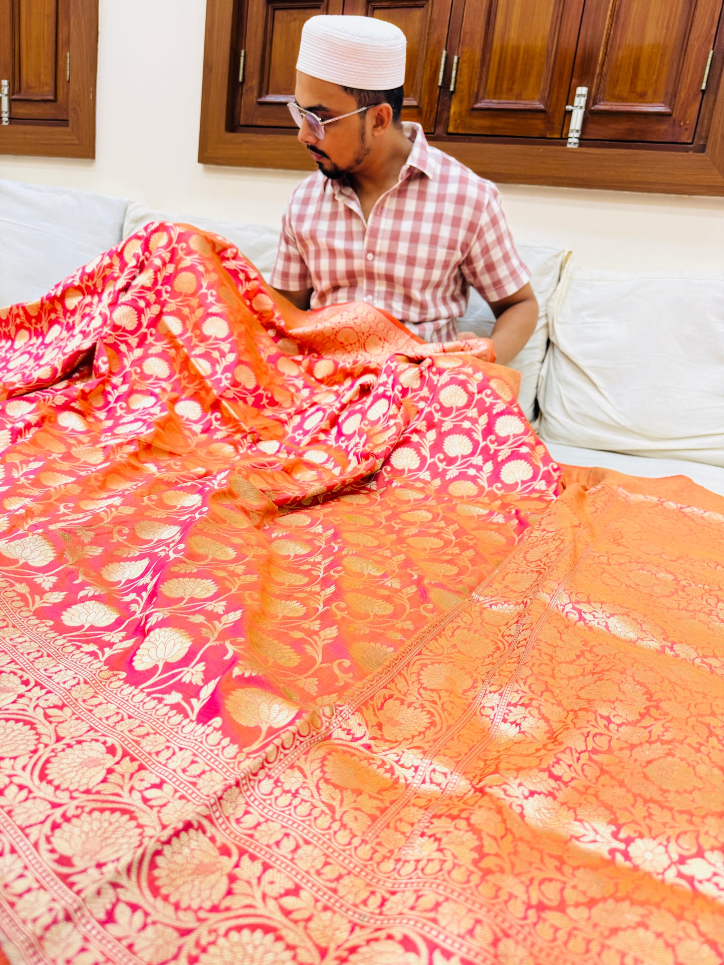 Pure Banarasi Katan Silk Jaal Saree