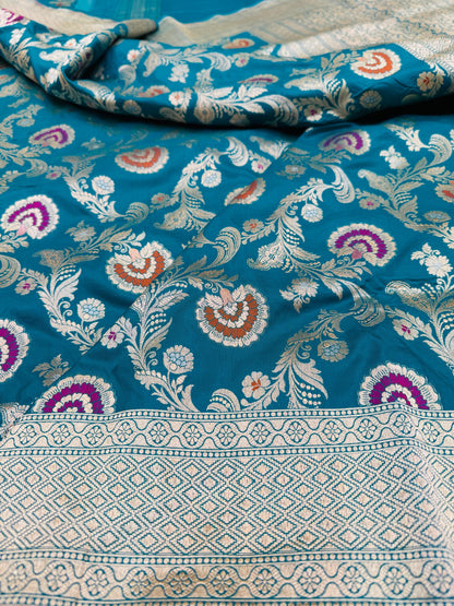 Pure Banarasi Katan Silk Mina Jaal Saree