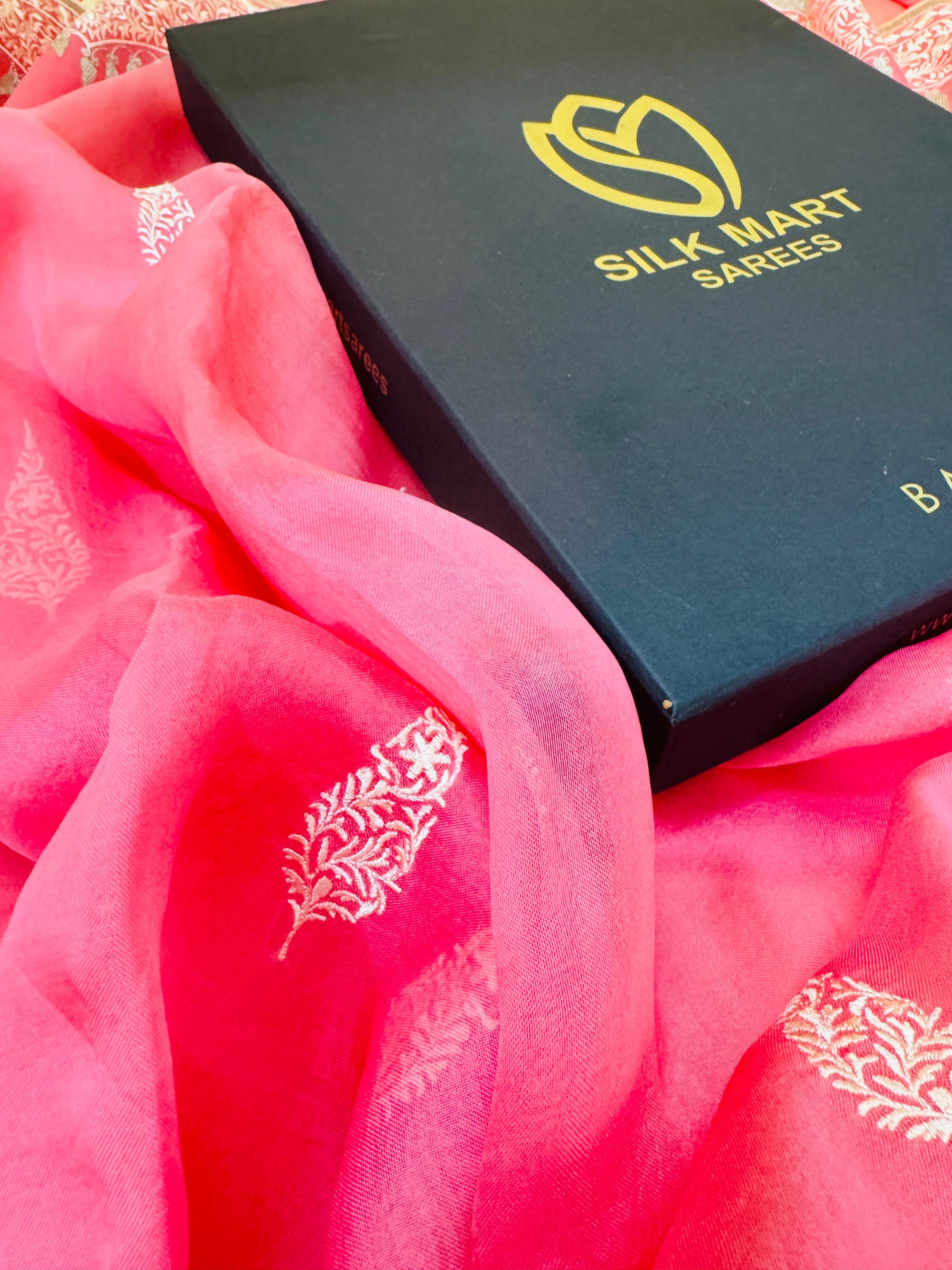 Baby Pink Kora Silk Embroidery Saree