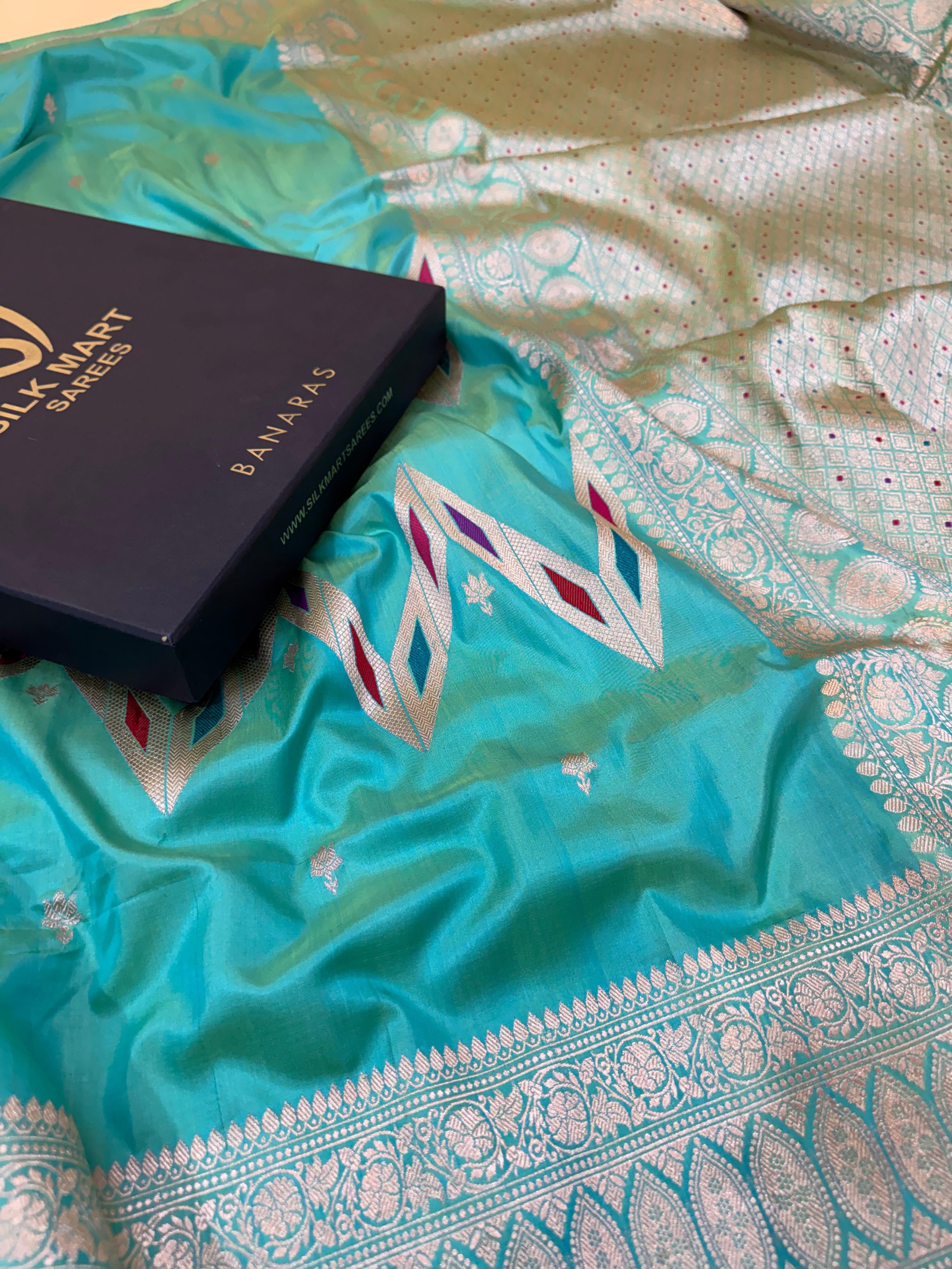 Pista Green Katan Silk Zig Zag Saree