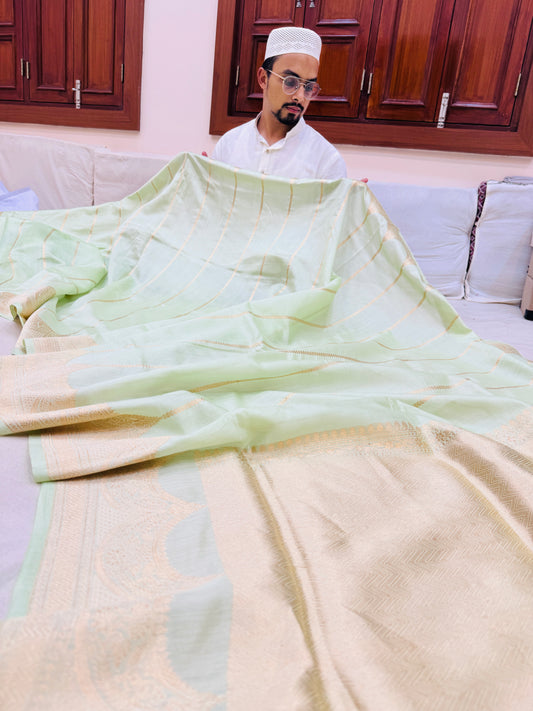 Pure Banarasi Dupion Silk Stripe Saree